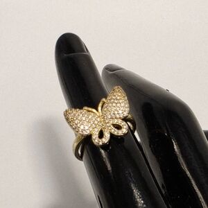 Elegant Diamond Pave Butterfly Ring Goldtone Size 6.5 New